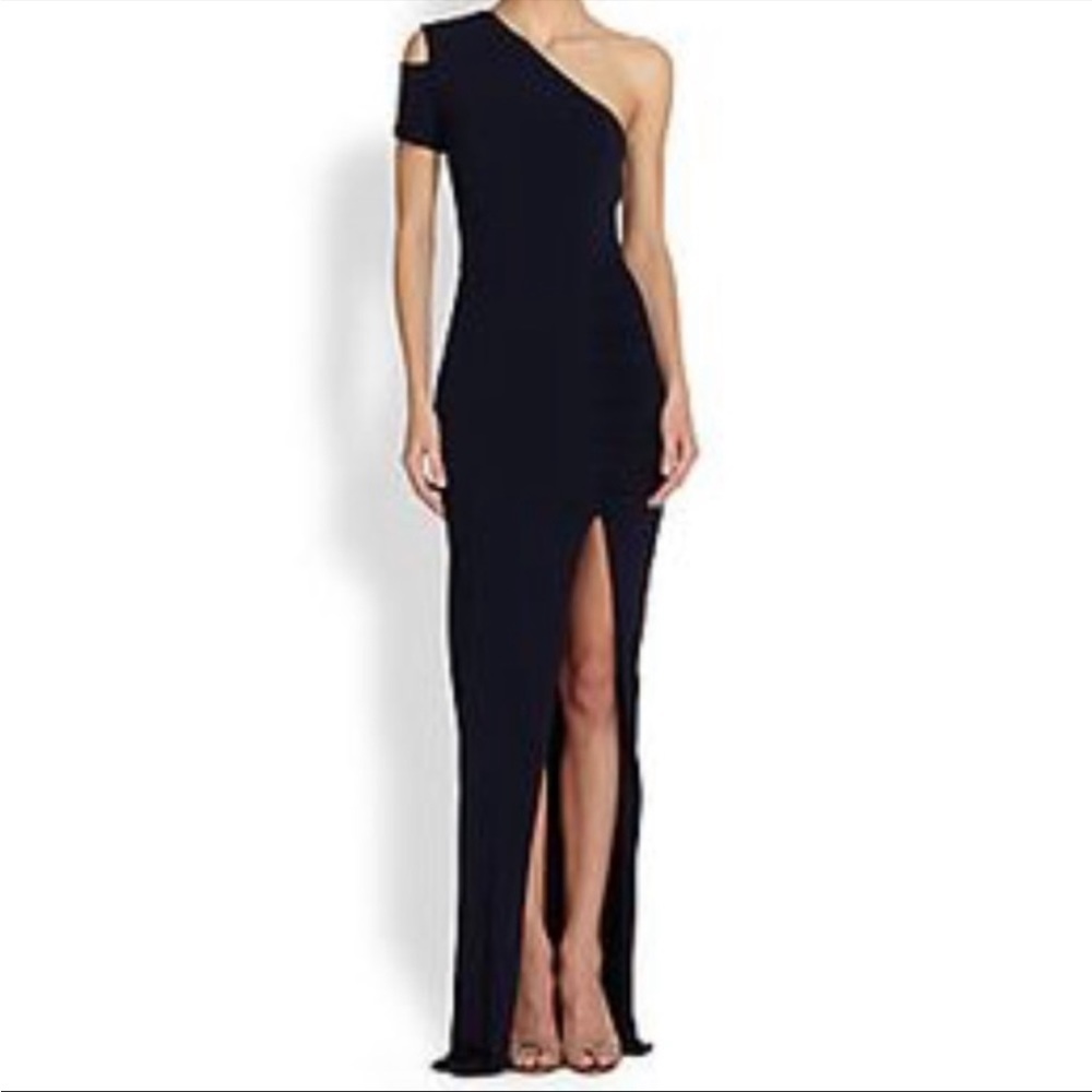 Yigal Azrouel Navy One Shoulder Maxi Gown